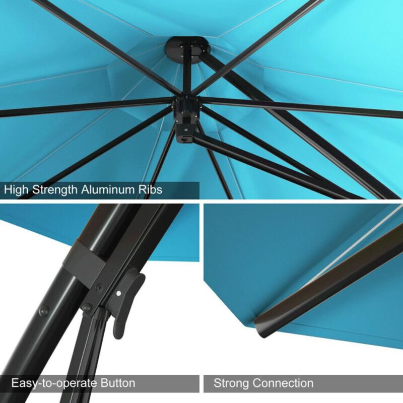 Hivvago 11 Feet Outdoor Cantilever Hanging Umbrella with Base and Wheels