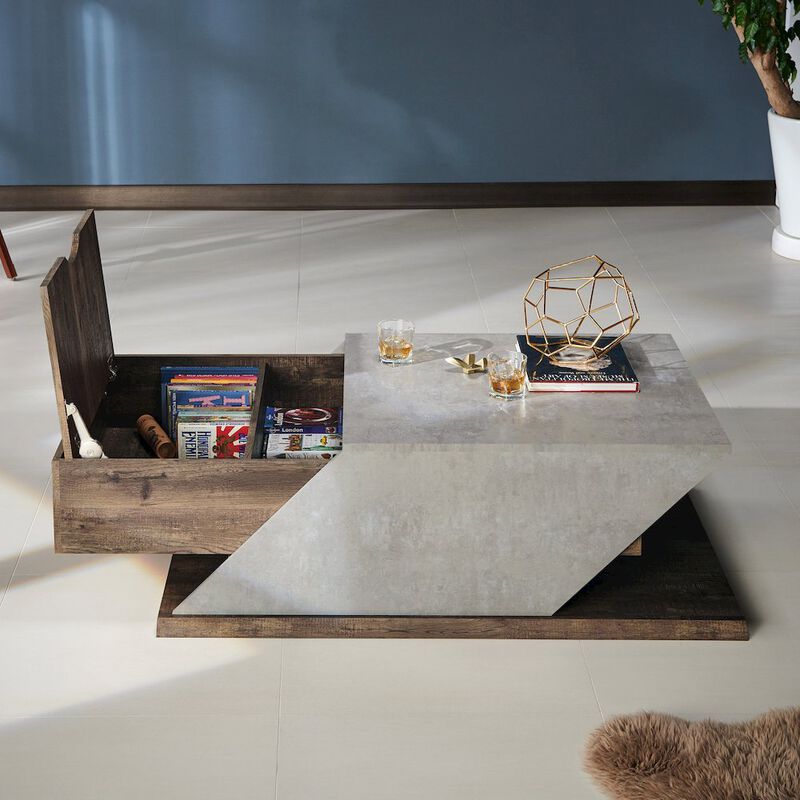 ENITIAL STAR Menster Modern Wood Storage Coffee Table in Reclaimed Oak