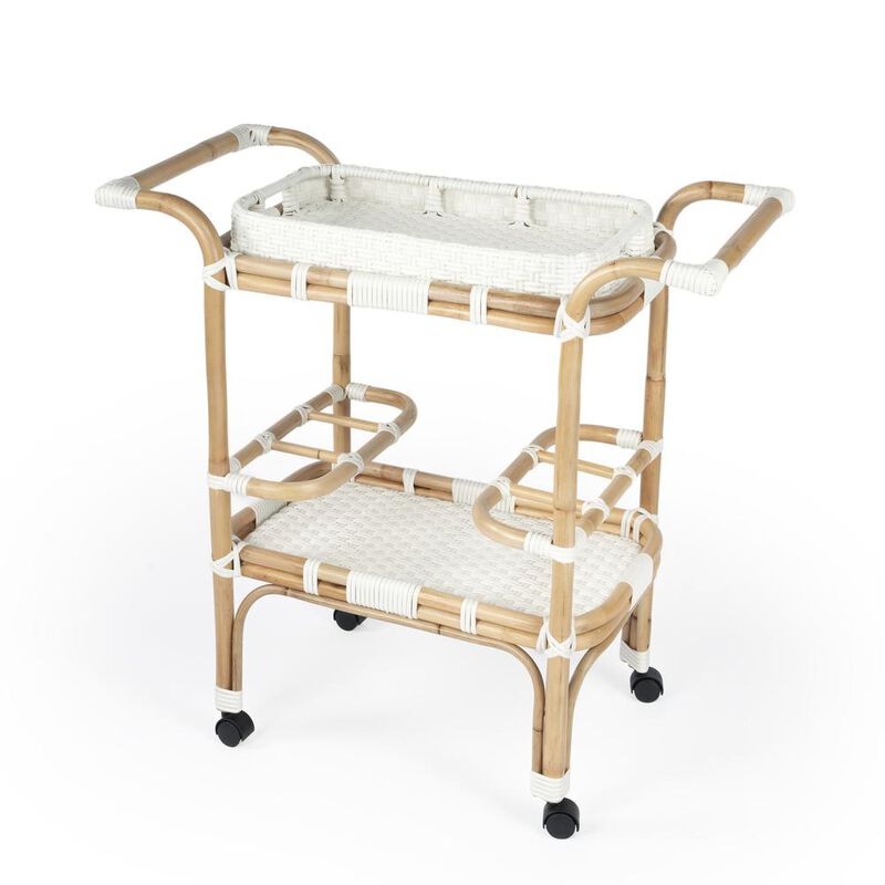 Butler Specialty Selena Rattan Bar Cart, White