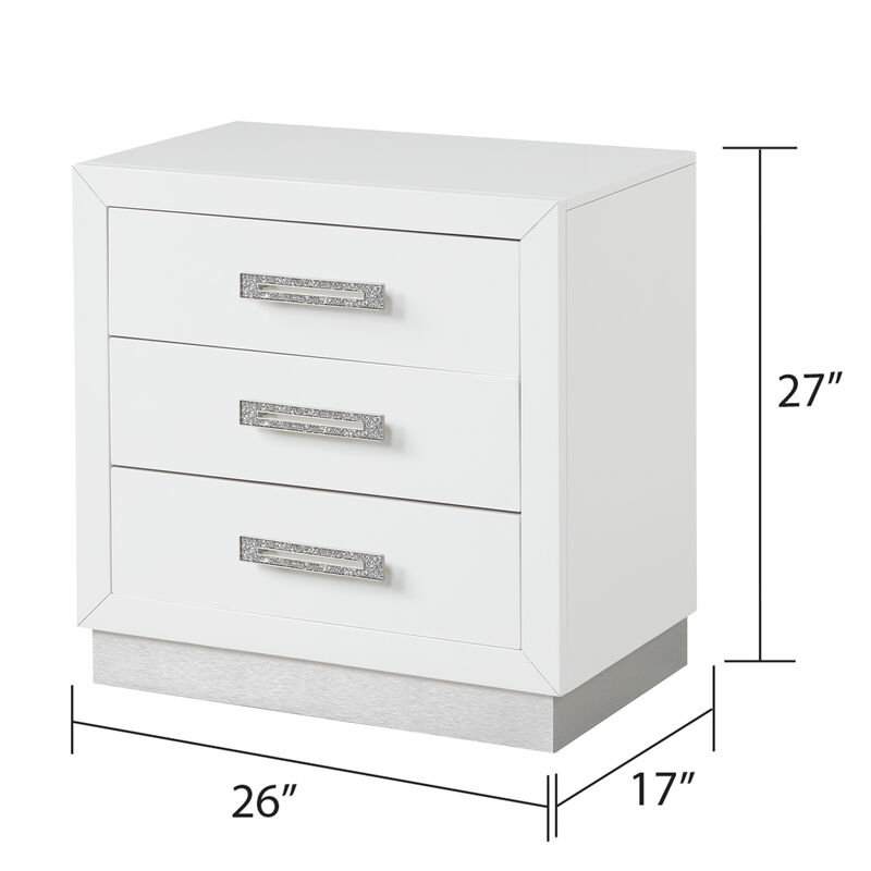 Modern 3-Drawer Nightstand with Crystal Diamond Hardware image number 3