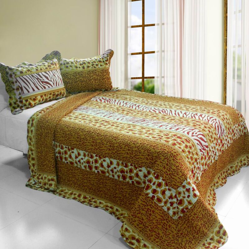 Soft Cotton 3PC Printed Quilt Set, Golden Time Vermicelli Quilted Style-Multicolor image number 0