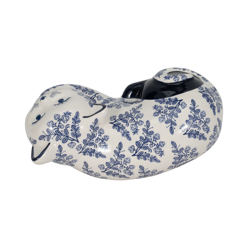 Cer, 9" Sleeping Chinoiserie Cat, Blue/white image number 5