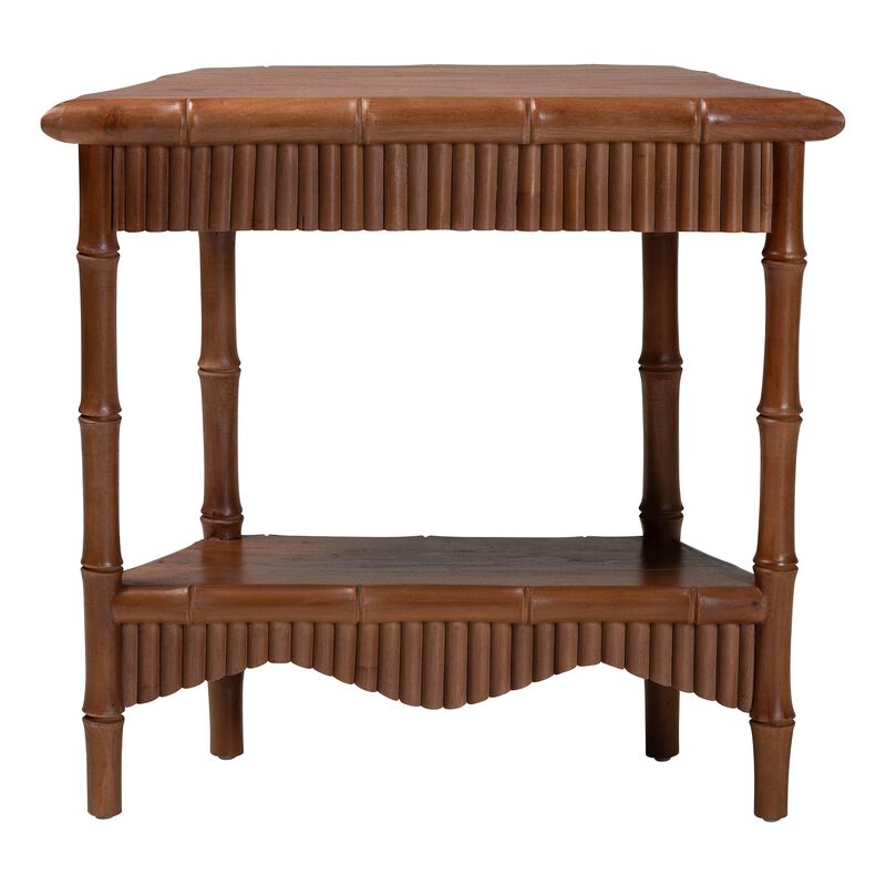 bali & pari Alessa Mahogany Wood Console Table - Fluted Wood Accent Table with Bamboo Motif and Two-Tier Display for Living Room, Entryway, or Hallway, 32 in. image number 3
