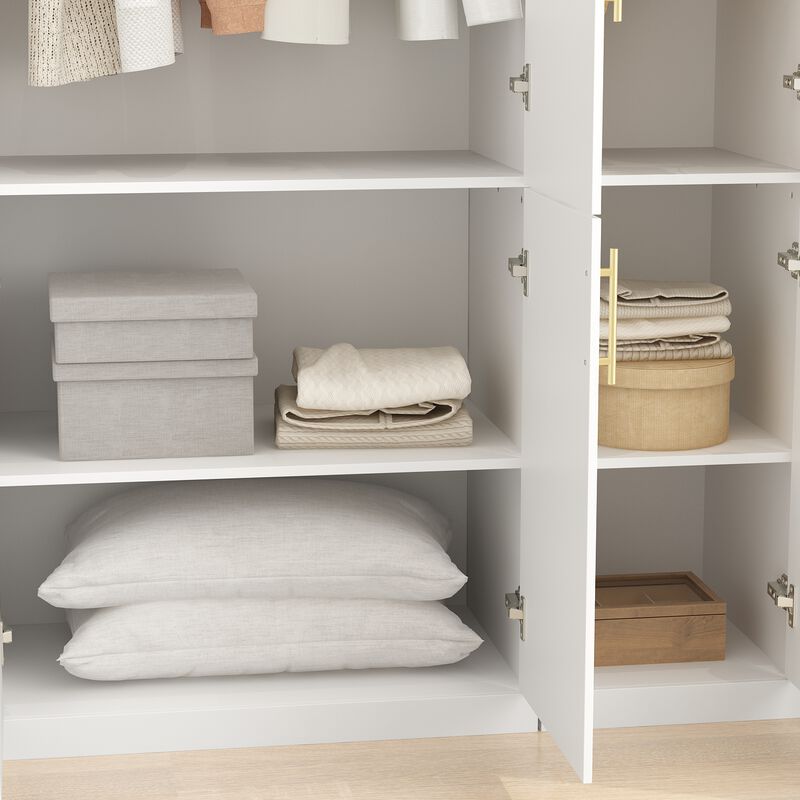 FUFU&GAGA Wardrobe with 6 Doors, Adjustable Shelves, 2 Hanging Rods, and Spacious Storage Drawers – Stylish and Functional Bedroom Storage Solution (47.4" W x 19.3" D x 74.8" H),White