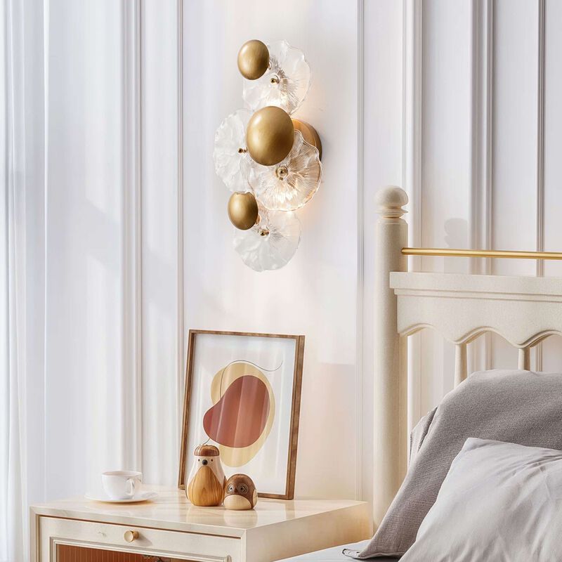 Flora 2-Light Brushed Brass Glass Flower Wall Sconce - 9" W x 16" H x 5.5" D image number 3