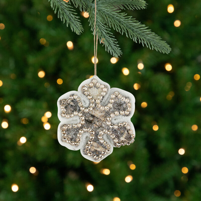 4" Gray and Gold Decorative Snowflake Christmas Ornament image number 1