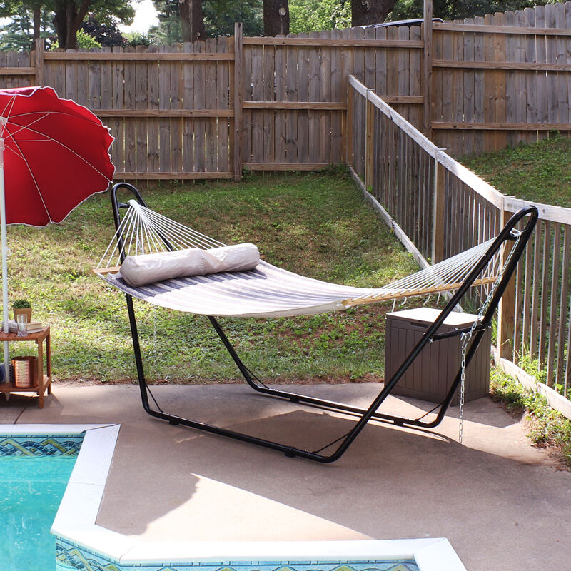 Sunnydaze Large Quilted Hammock with Universal Steel Stand image number 2