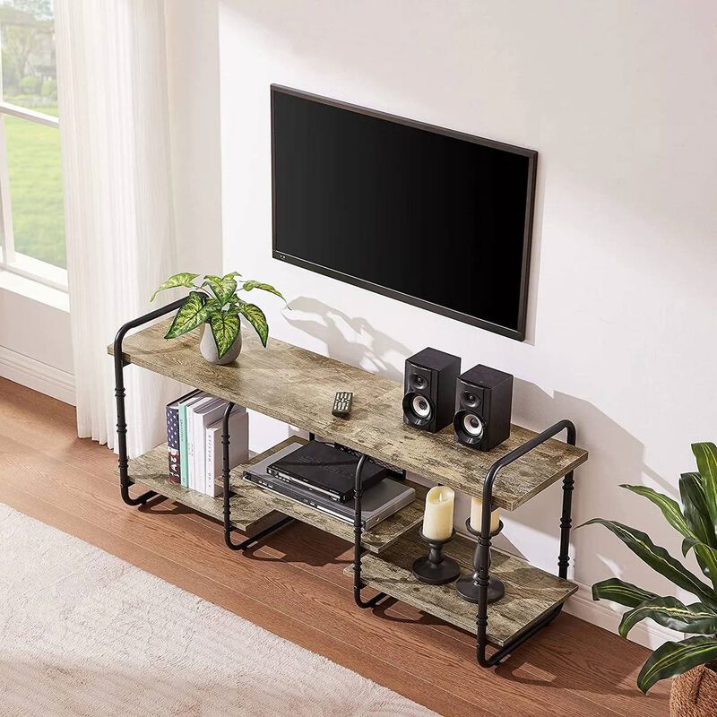 Rustic Industrial TV Stand with Open Storage – Fits TVs up to 60 Inches