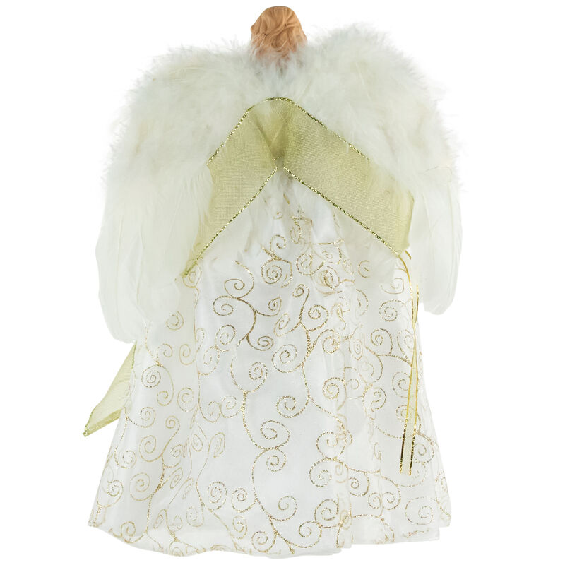 14" Lighted White and Gold Angel in a Dress Christmas Tree Topper - Warm White Lights image number 4