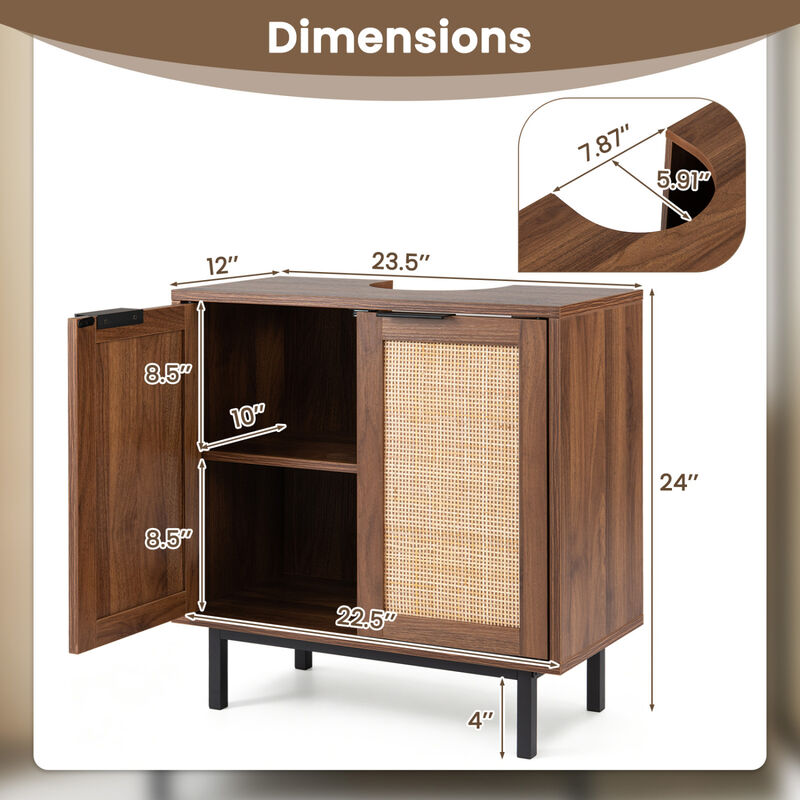 Modern Bathroom Vanity Cabinet with Rattan Doors and Cut-Out image number 2