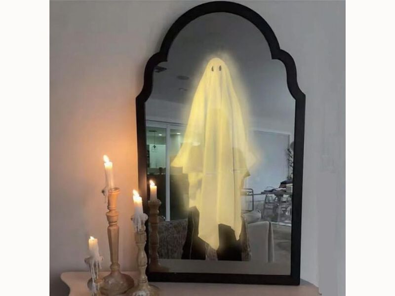 13"x7" Halloween Ghost Mirror – LED Holographic Wall Decor for Party