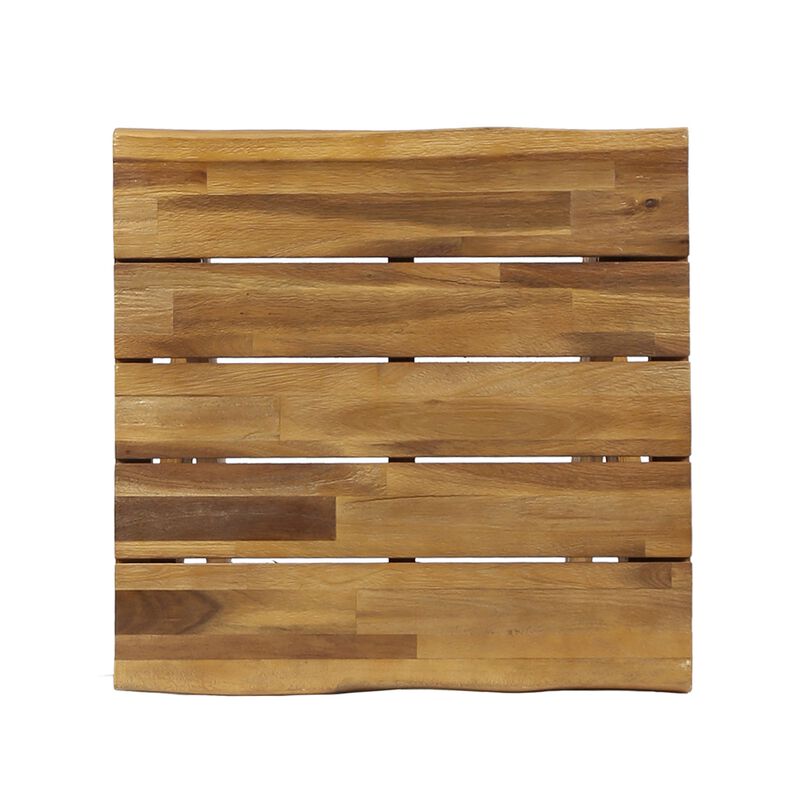 Harley Outdoor Side Table, X Legs, Square 18 Inch Brown Acacia Wood - Benzara