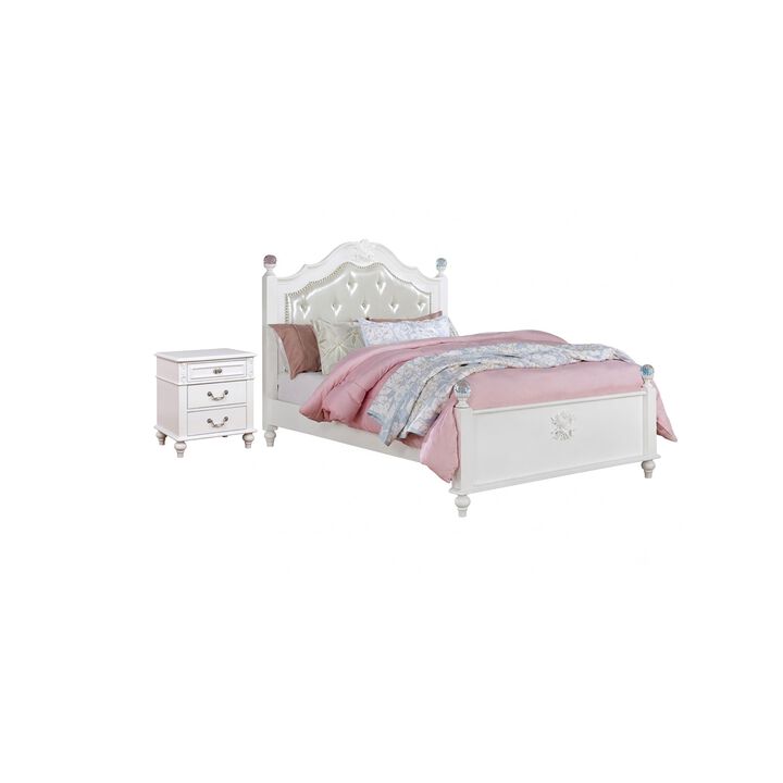 2pc Full Bedroom Set, White Wood, Nightstand