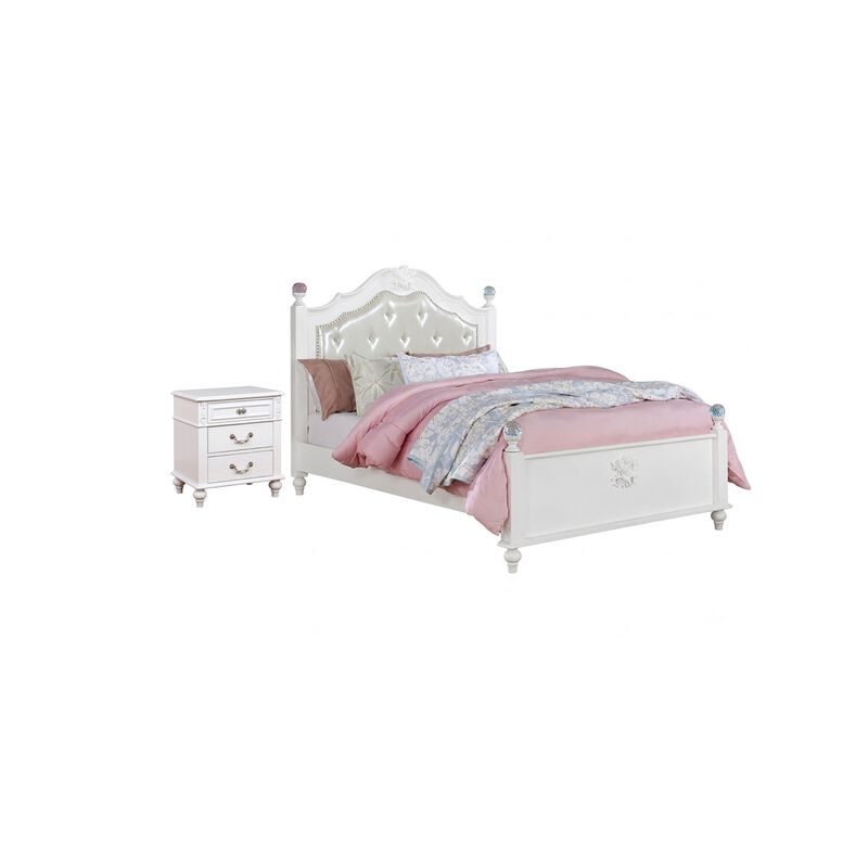 2pc Full Bedroom Set, White Wood, Nightstand image number 0
