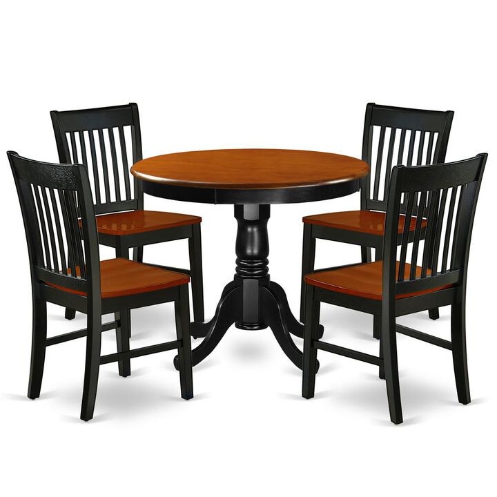 East West Furniture Dining Room Set Black & Cherry, ANNO5-BCH-W
