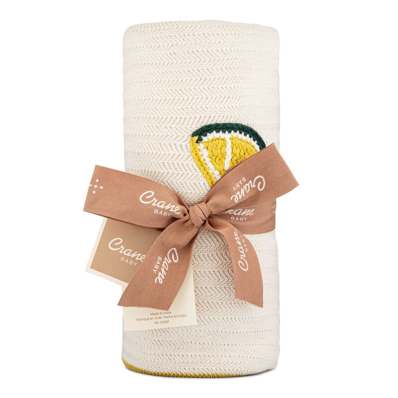 Clementine Lemon Embroidered Knit Baby Blanket image number 7