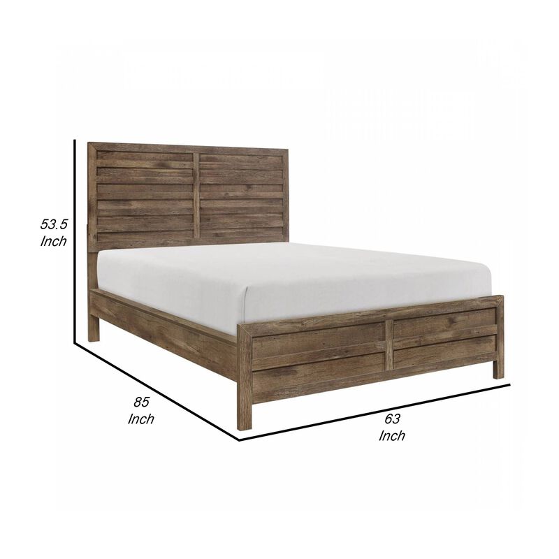Zane Transitional Queen Bed, Wood Plank Design, Weathered Pine Veneer-Benzara