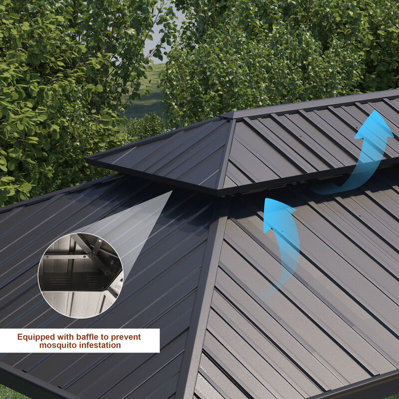 Mondawe 12 ft. x 20 ft. Outdoor Aluminum Frame Gazebo with Mosquito Netting Hardtop Canopy Shelter Iron Double Roof Pavilion