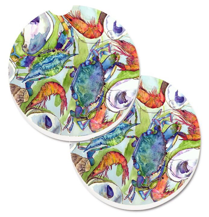 Caroline's Treasures Crab Set of 2 Cup Holder Car Coasters 8547CARC, 2.56, Multicolor
