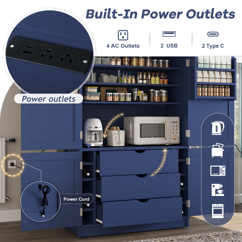 Merax Extra-Large Kitchen Pantry - 6-Door Storage with Built-In Power Outlets & Wine Racks image number 4