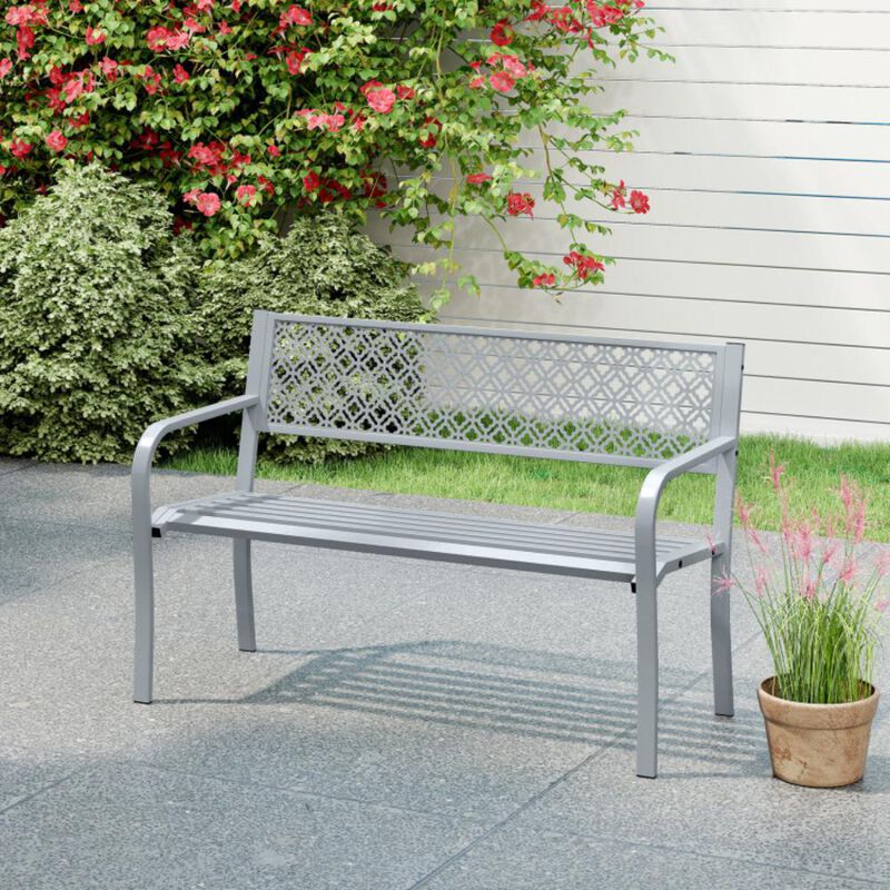 Hivvago Outdoor Garden Bench with Geometric Lattice Backrest and Slatted Seat