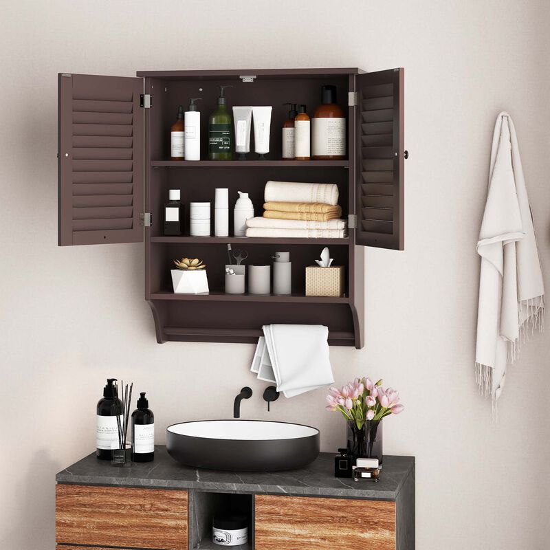 Costway Bathroom Wall Mounted Medicine Cabinet with Louvered Doors & Towel Bar White