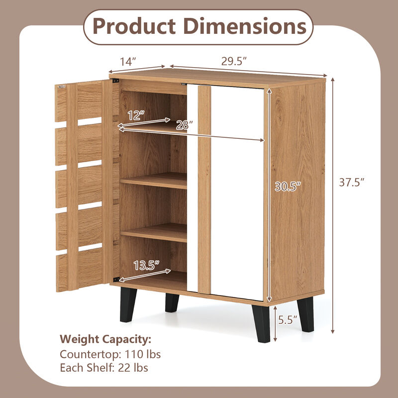Natural & White 4-Tier Shoe Storage Cabinet with Louvered Door &ndash; Farmhouse Style image number 2