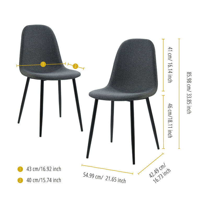Minimalista Fabric Dining Chair with Black Metal Legs, Set of 2, Black/Gray image number 4
