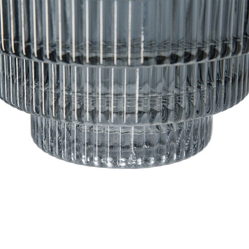 Rae Set of 2 Glass Vases, Geometric Round, Smokey Blue and Clear Finish - Benzara