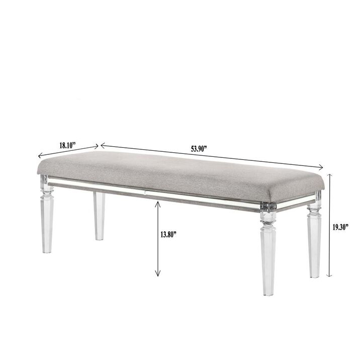 1Pc Glam Style Bench Upholstered Light Grey Brown Fabric Contemporary Style Bedroom Living Room Fabric/Plastic