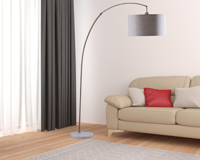 Hivvago 86" Beige And Antique Gold Arched Floor Lamp With Gray Drum Shade