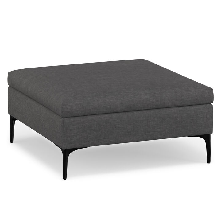Rebecca 36 inch Wide Contemporary Square Mid&nbsp;Century Coffee Table&nbsp;Storage Ottoman with Lift Up Lid in Slate Grey Polyester Linen, Assembled