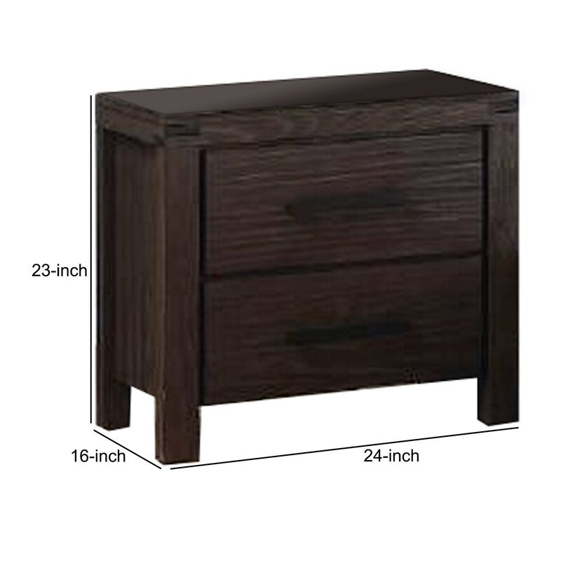 Wooden Nightstand with Metal Bar Handles and Two Drawers, Dark Brown-Benzara
