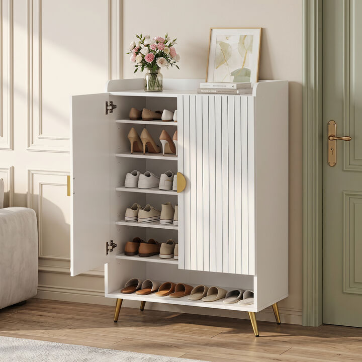 44" Tall Shoe Storage Cabinet with 7-Tier Doors and Adjustable Shelves for Entryway