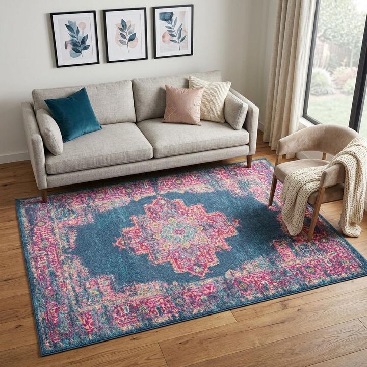HomeRoots Medallion Distressed Area Rug