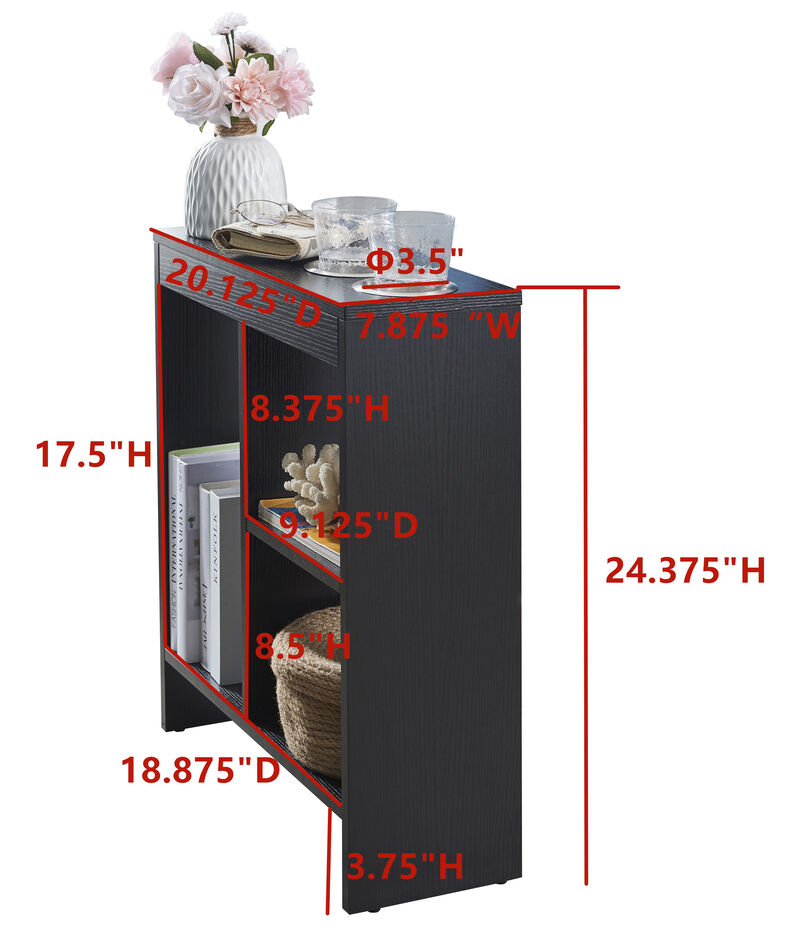 Kings Brand Furniture Side End Table with Drink Holders, Storage Shelves, Magazine Holder, Narrow Slim Chair Couch Table image number 2