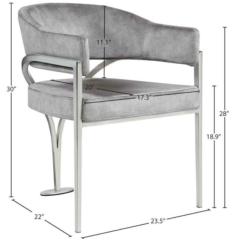 Meridian Furniture Madelyn Grey Velvet Dining Chair, Set of 2