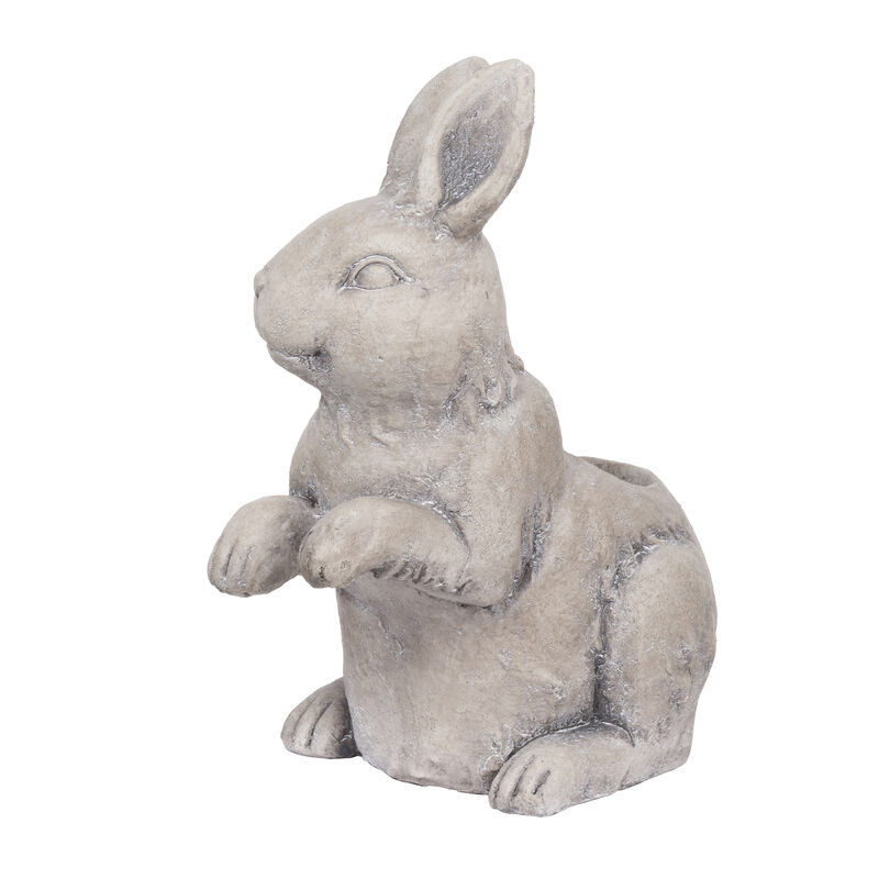 Antique Styled Raw Textured Polyresin Standing Rabbit Planter, Gray image number 0