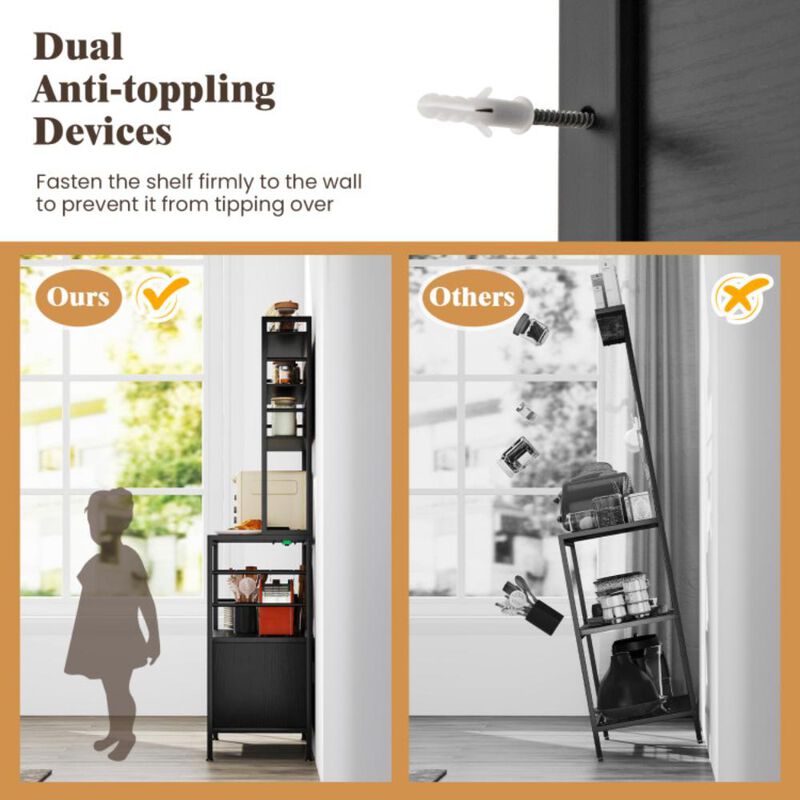 Hivvago Coffee Bar Cabinet with S-Shaped Hooks and Wine Bottle Holders