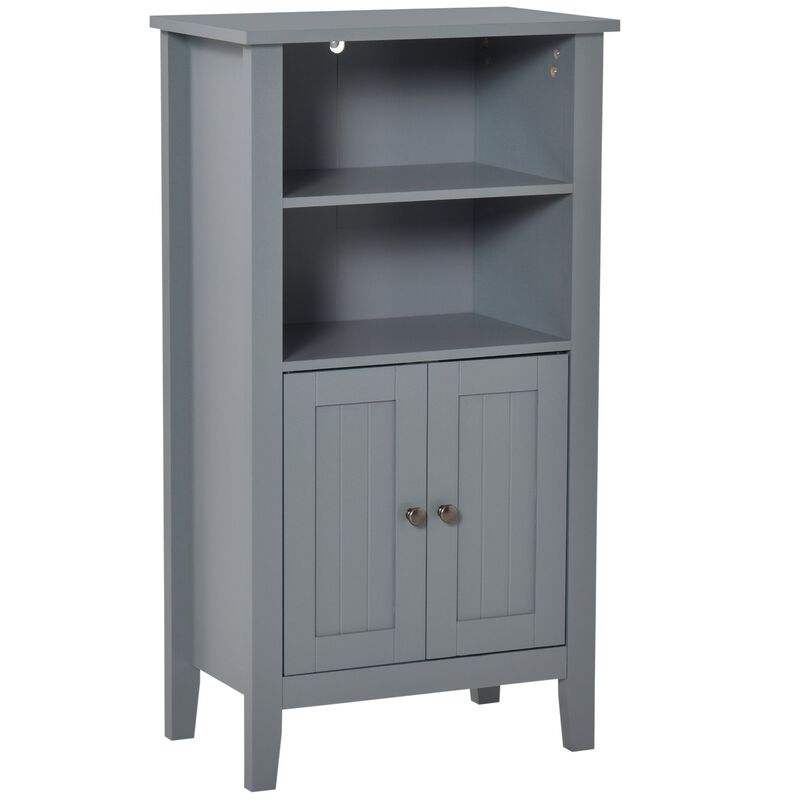 Grey Bathroom Organizer: Small Floor Cabinet with Double Doors