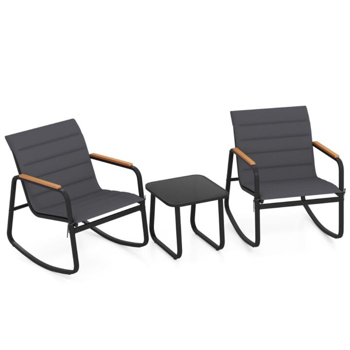 Hivvago 3 Piece Outdoor Rocking Bistro Set Porch Rocker Chairs