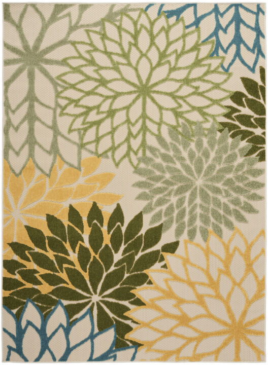 HomeRoots 5' X 8' Green Yellow And Blue Floral Indoor Outdoor Area Rug