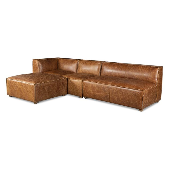 World Interiors Chiavari Loft 112" Sectional Sofa in Cocoa Brown Leather