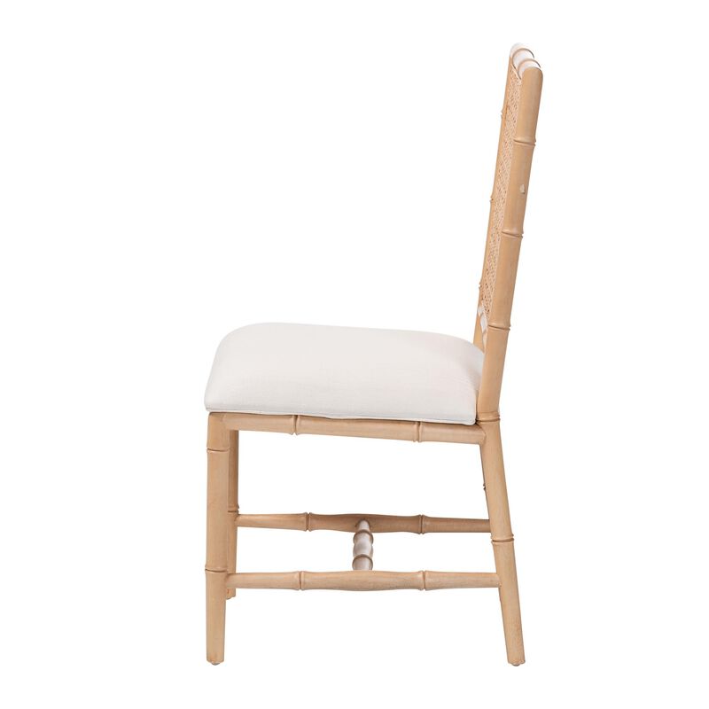 bali & pari Sandy Dining Chair - Crafted Wood and Natural Rattan Side Chair with Bamboo Motif and Upholstered Seat image number 2