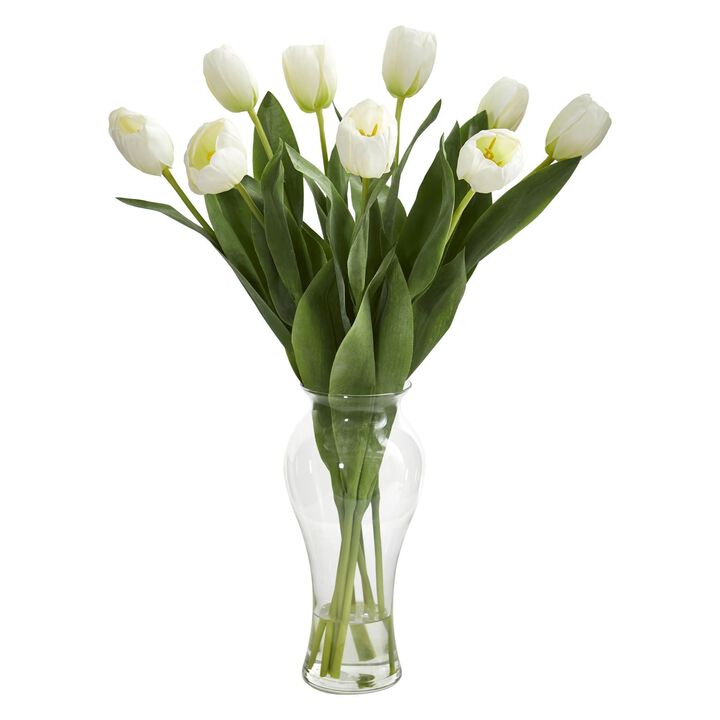 Nearly Natural 24-in Tulips Artificial Arrangement in Vase