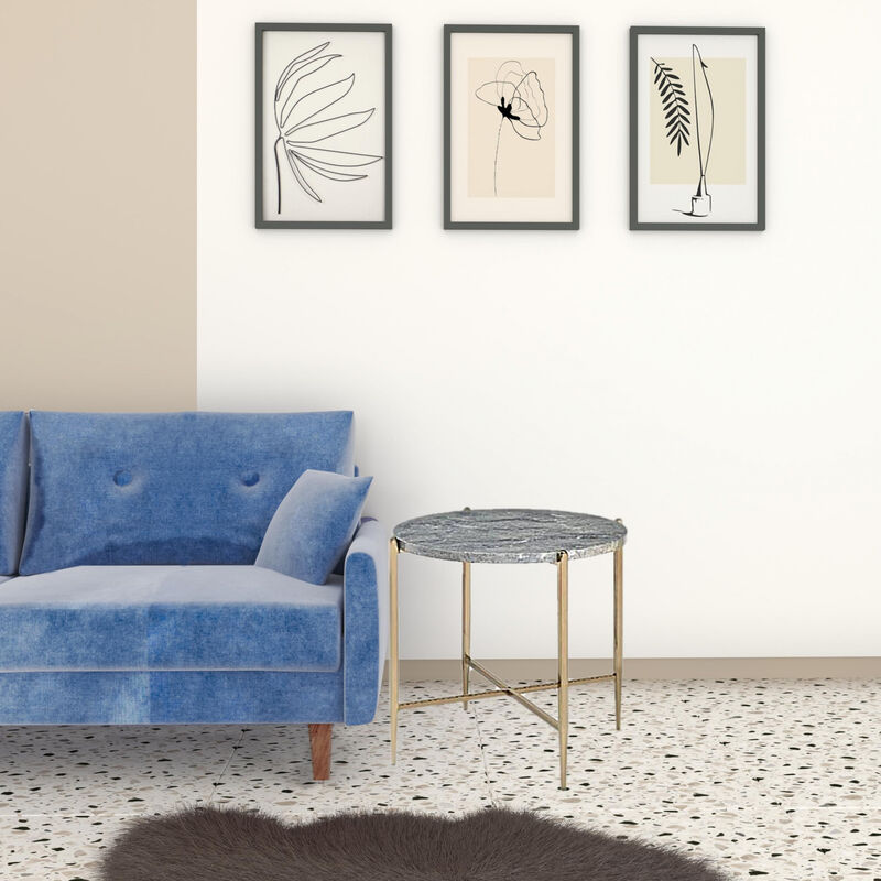 Wood Top Round End Table with Black Metal Frame, Stylish Accent Table for Any Room