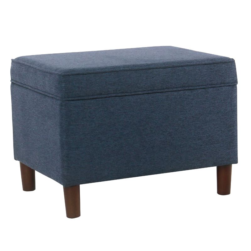Fero Storage Ottoman, 24 Inch Rectangular Hinged Lid, Blue Upholstery