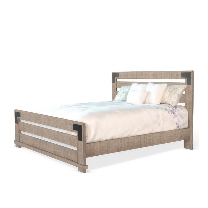 Desy King Size Platform Bed, Slatted Headboard, Farmhouse Light Brown - Benzara