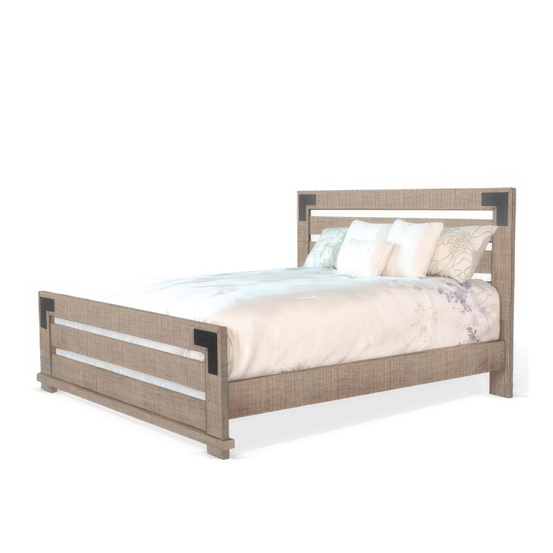 Desy King Size Platform Bed, Slatted Headboard, Farmhouse Light Brown - Benzara