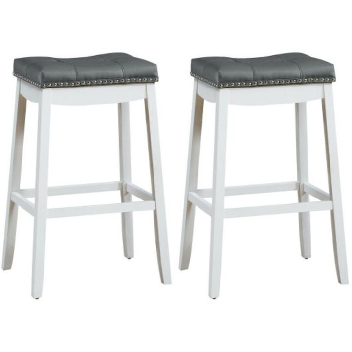 29" Set of 2 Nailhead Saddle Bar Stools